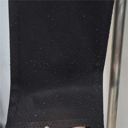 2025 New Fashion Summer Women's Jeans High Waist Single Sided Full Rhinestone Black Straight Wide Leg Denim Pants