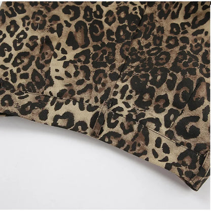 High-Waisted Leopard Print Denim Jeans for Women Retro Slim Straight Leg Trousers Vintage Y2k Hip Hop Streetwear Lady Fashion