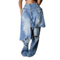 Fashion Denim Pants Women Street Wear New 2025 Fall Winter Stretch Vintage Y2k Trousers Apron Overup Ripped Straight Leg Jeans