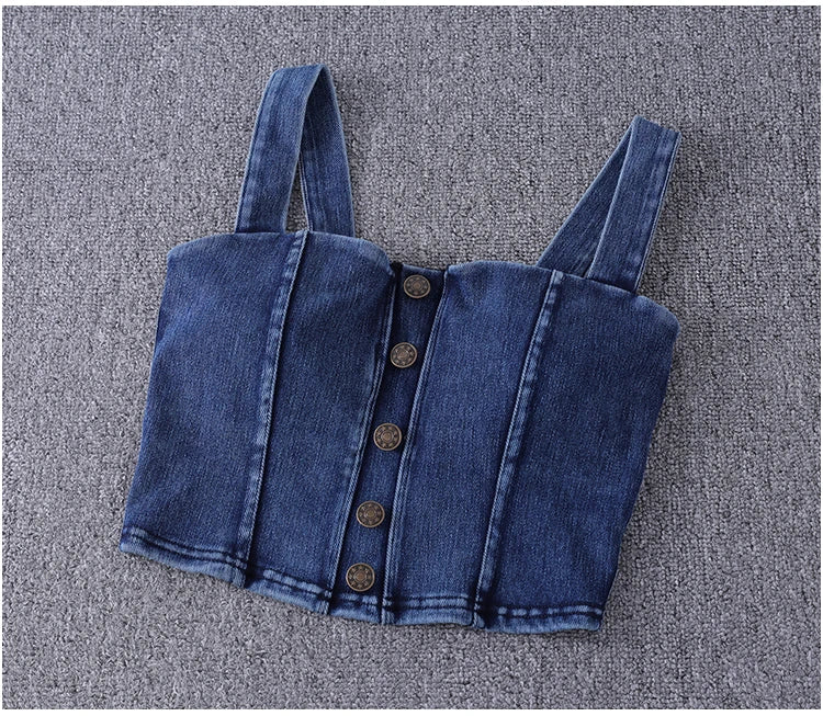 women's clothing sexy Tops For Women crop top fashion button front shirred detail denim top
