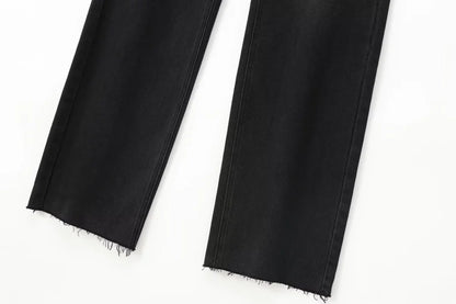 ETJ Wide-leg high-waisted jeans  women's classic everything with five pockets washed soft comfortable ultra-long jeans6045022