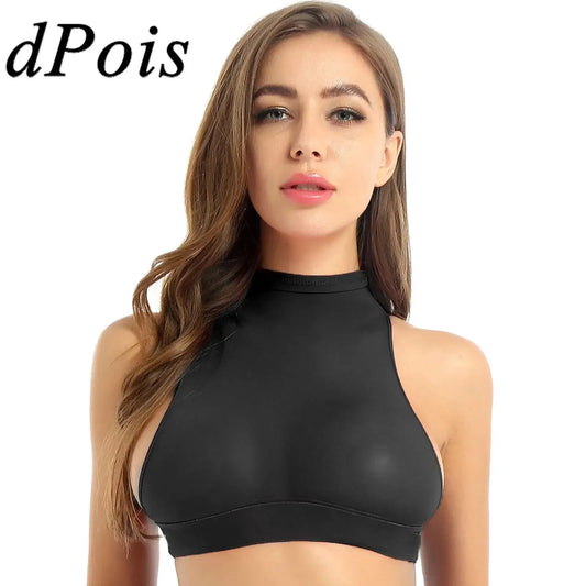 Summer Womens Sexy Sheer Tanks Tops Ultra-thin See Through Tank Vests Fashion High Neck Sleeveless Elastic Tight Vest Crop Top