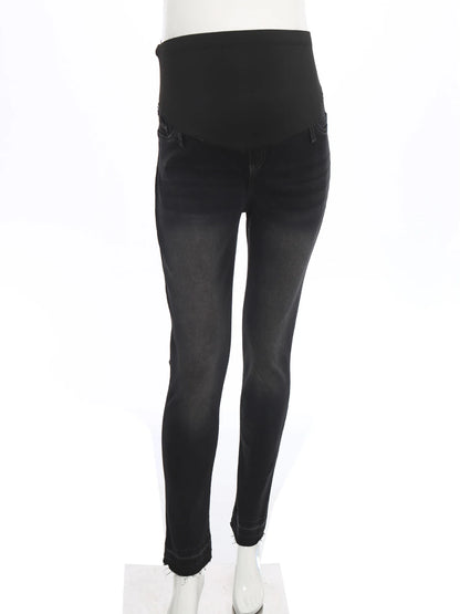 Pregnant Women High Waist Support Belly Jeans Maternity Hip Lifting Elastic Denim Pants Daily Work Wear Streetwear Loungewear