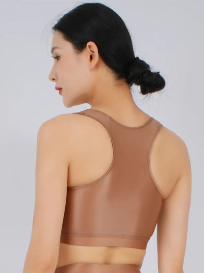 Women's Yoga Fitness Tops Sexy Candy Color UltraShort Crop Fashion Vest V Neck Oil Glossy Silky Smooth Elastic Tight Tanks Tees