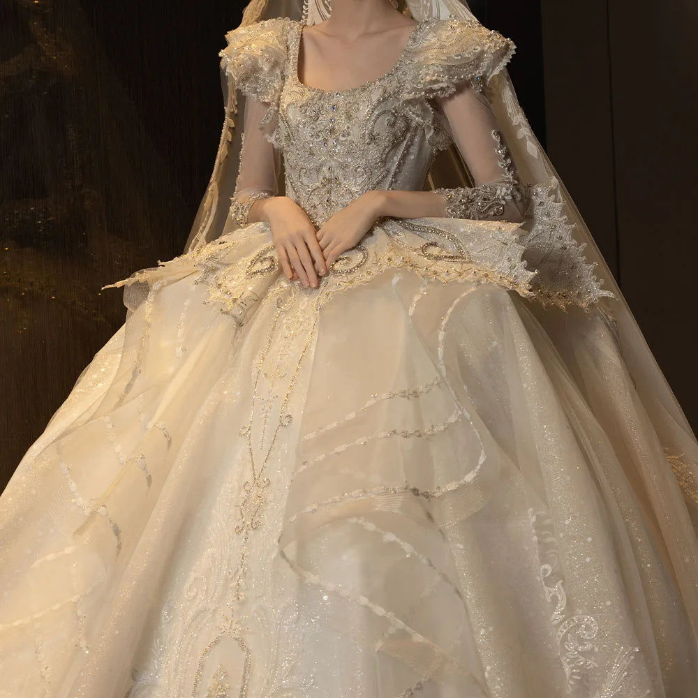 Wedding Dresses 2024 Customized Female O-Neck High Quality Lace Bride Dress Lady Tailor-made Elegant Plus Size Long Dresses