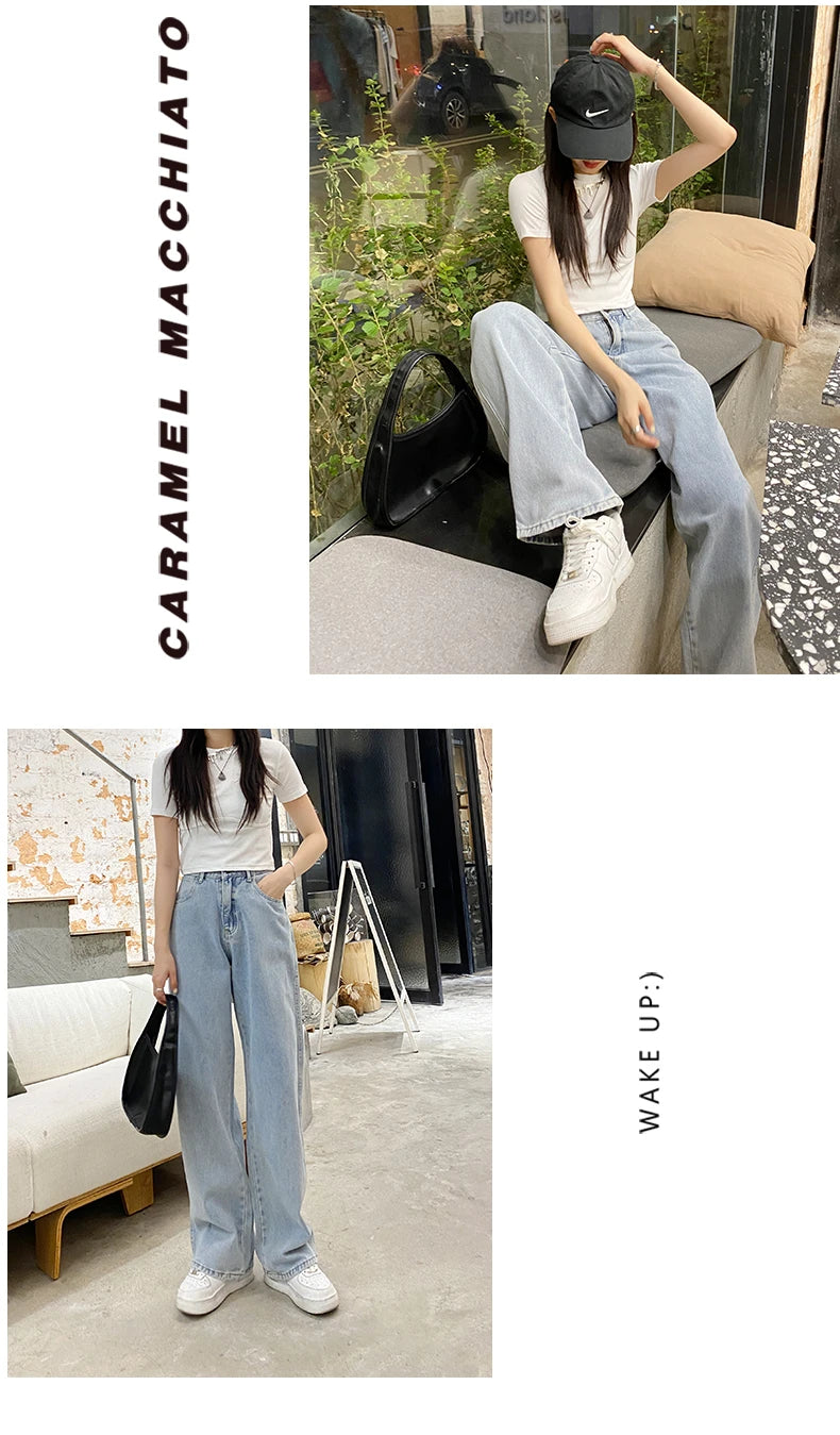 Fashion Street Casual Woman Jeans Summer New High Waist Loose Women Jeans Simple Basic Slim Straight Pants Female Chicly