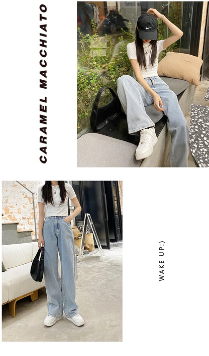 Fashion Street Casual Woman Jeans Summer New High Waist Loose Women Jeans Simple Basic Slim Straight Pants Female Chicly