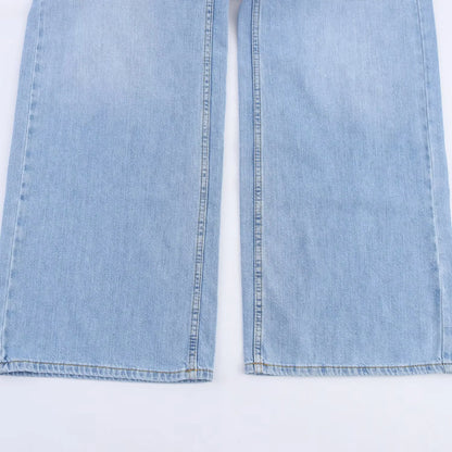 Women's European and American style layered denim vest top with belt high waisted straight leg jeans set