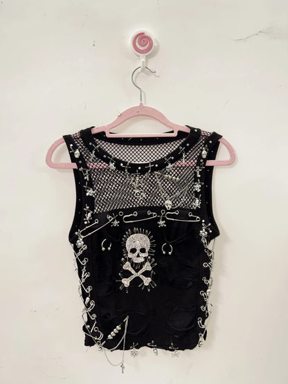 Cross Tank Tops y2k clothes y2k crop top Gothic Tank Tops Punk  Tops harajuku fashionSkull Tank Tops bustier top gothic clothes