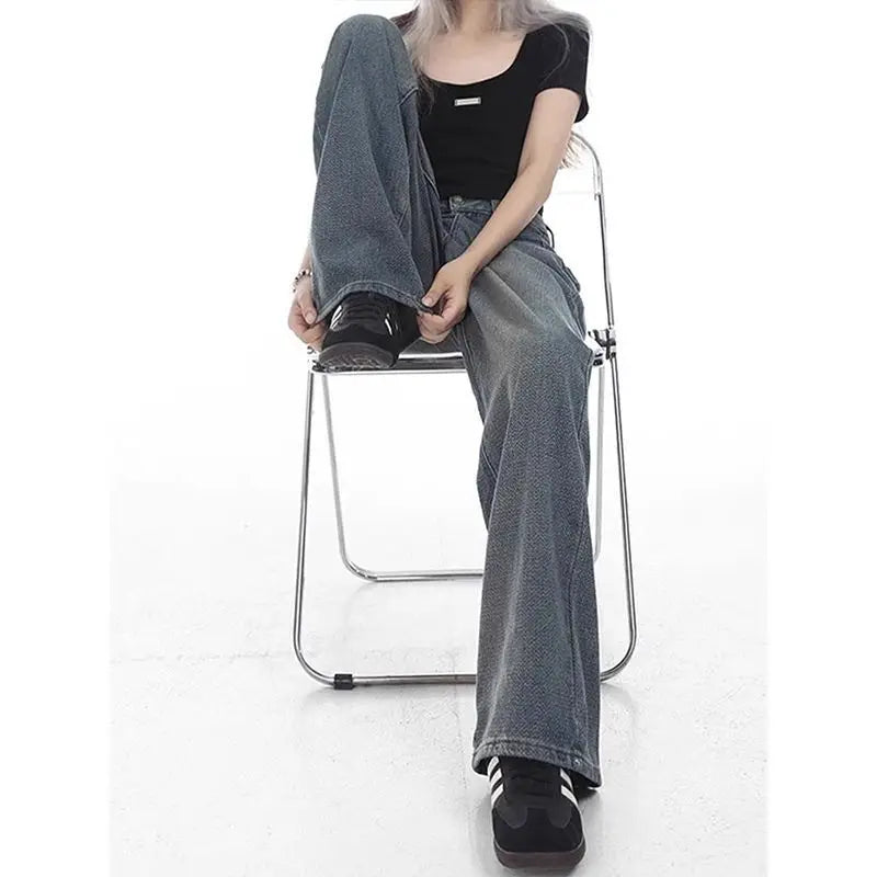 Wide Leg Jeans Women Plus Velvet Thicker Warm Vintage High Waist Casual Autumn Winter Streetwear Fashion Teens Personality Ins