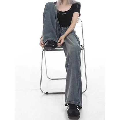 Wide Leg Jeans Women Plus Velvet Thicker Warm Vintage High Waist Casual Autumn Winter Streetwear Fashion Teens Personality Ins