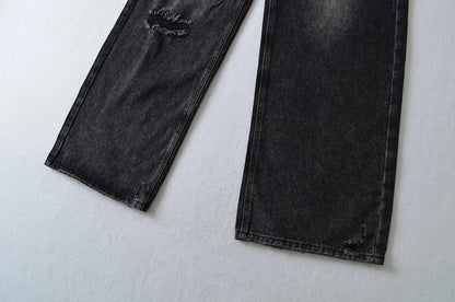 Women's Destroyed Jeans 2025 Spring Summer High Waist Loose Leg Floor-Length Distressed Denim Vintage Daily Staple