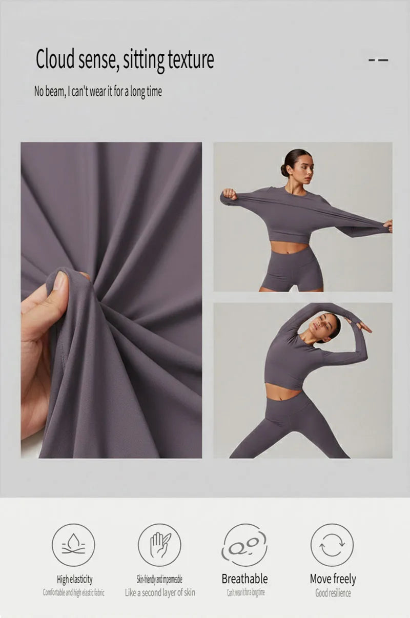 Women's Sports Fitness Clothing Slim Running Sweat Absorbing Skinny Yoga Clothes Quick Drying Clothes Long Sleeved T-shirt