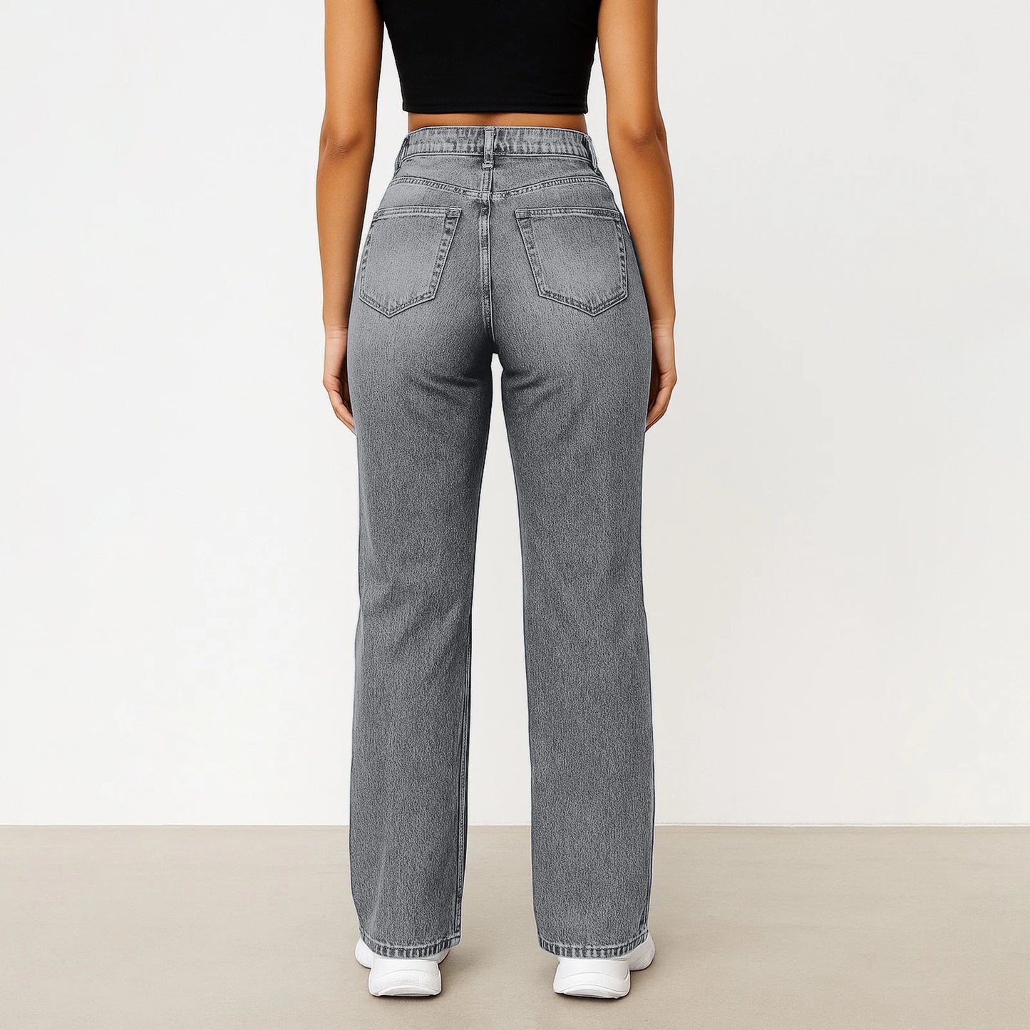 Women Fashion Popular Denim Trousers Minimalist Solid Color Straight Jeans Female Soft Comfortable Daily Office Leisure Pants