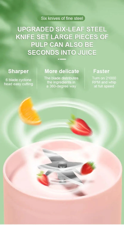 Electric Juicer Cup 6 Blades Blender Milkshake Machine USB Portable Fruit Milk Mixing Tool Mini Fresh Juice Blender Sport