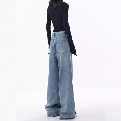 2024 New Blue Jeans Women Embroidered Design Sense Loose Wide Leg Pants Casual Street Style Pants