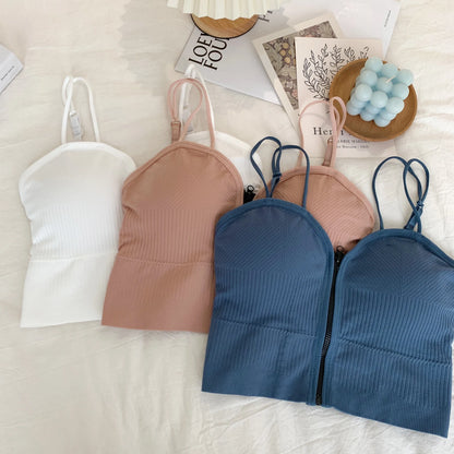 HELIAR Ziper Fly Crop Tops Wish Padded Underwear Tube Tops Women Cottons Crop Tops Basic Tops Women Basic Crop Tops 2025 Summer