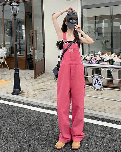 jeans womens 2025 Summer Style loose Girls Pink wide leg trousers jumpsuit korean casual denim overalls womens