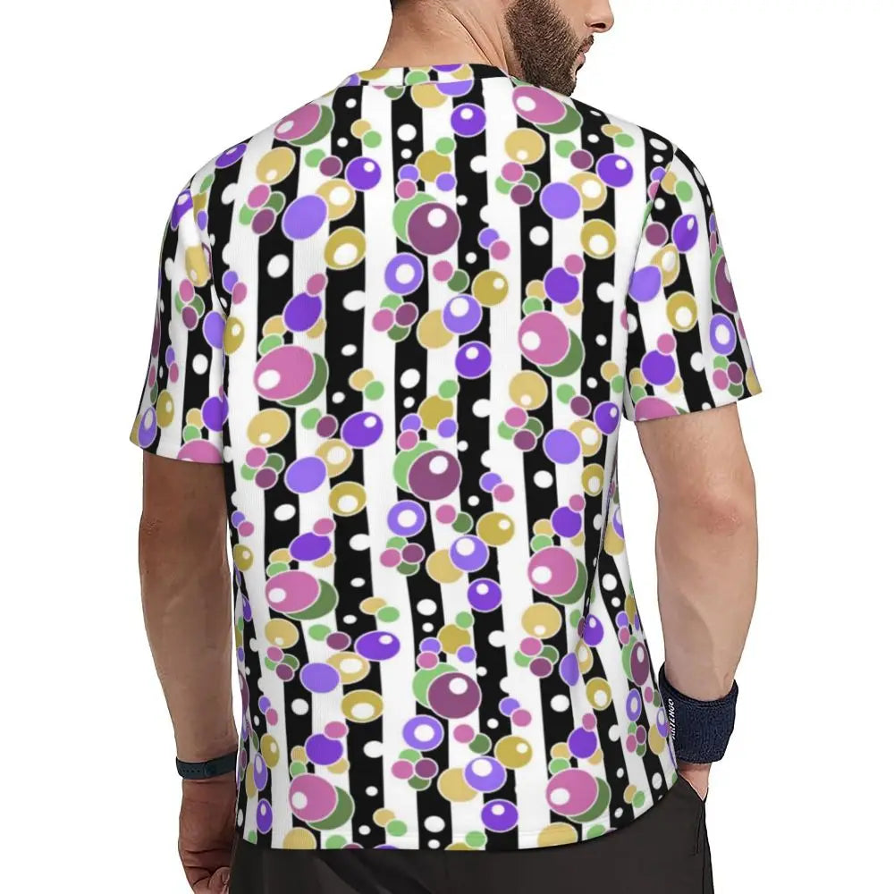 Gym T Shirt For Mens Retro Dots And Stripes T Shirts Fashion Blue Line Design Summer Tees O Neck Basic Graphic Clothes Plus Size