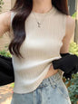 2026 Women Knitted Green Tank Tops Women Thin Tops Basic Casual Tank Tops O-neck Tees Sleeveless Tops For Women