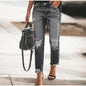 Casual Straight Jeans Women High Waisted Washed Skinny Ripped Slim Denim Pants 2025 Autumn Fashion Trend Commute Lady Trousers
