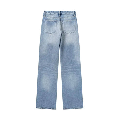 HH Female Fashion Denim Jeans Loose Solid Long Pants With Gradient All Match Streetwear Mujer Casual Baggy Chic Trousers