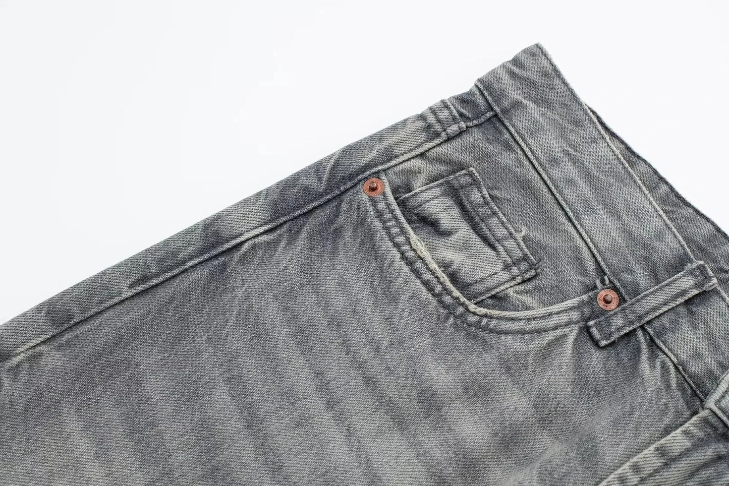 HH Female Fashion Denim Jeans Loose Solid Long Pants With Gradient All Match Streetwear Mujer Casual Baggy Chic Trousers