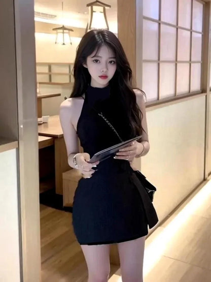 Black Sexy Mini Dresses Women Sweet Hot Girls Slim Fashion Backless Party Bodycon Dress Summer Korean Style Clubwear Vestidos