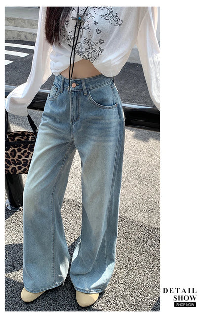 Women's Jeans Denim Pants 2025 Euramerican High Waist Girl Style Jean Trousers Colorful Straight Leg Wide Leg Pants