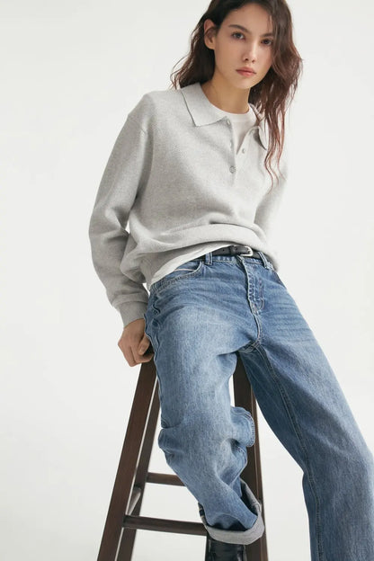 2025 Fall Polo's Shirts Long Sleeve Waffle Knit Tops For Women