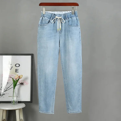 2025 Fashion Women's Jeans Spring Autumn Denim Harem Pants Loose Large-size Elastic-waist Vintage Casual Trousers Female Jeans