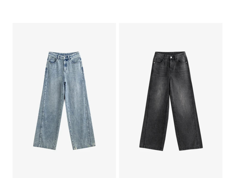 TOYOUTH Women Denim Jeans 2024 Autumn Winter New Mide Waist Straight Wide Leg Long Pants