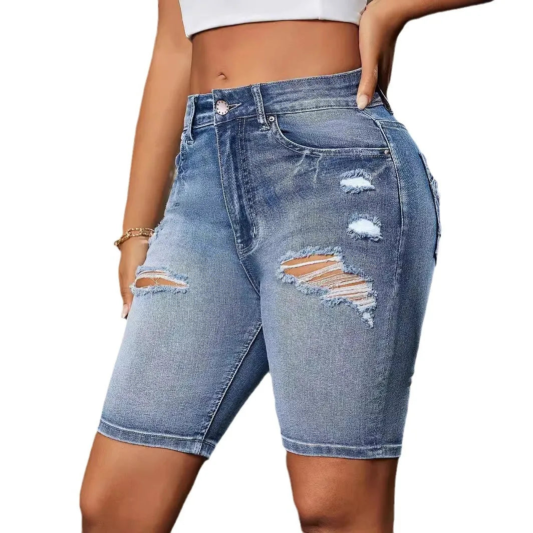 Jeans Shorts Women Casual Denims Hole Slim Fit Washed Distressed Pockets Casual Ladies Sheath Short Pants Streetwear 2025