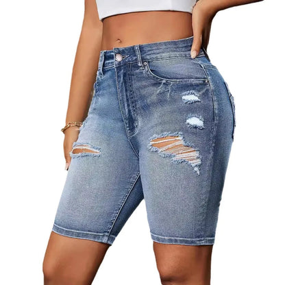 Jeans Shorts Women Casual Denims Hole Slim Fit Washed Distressed Pockets Casual Ladies Sheath Short Pants Streetwear 2025