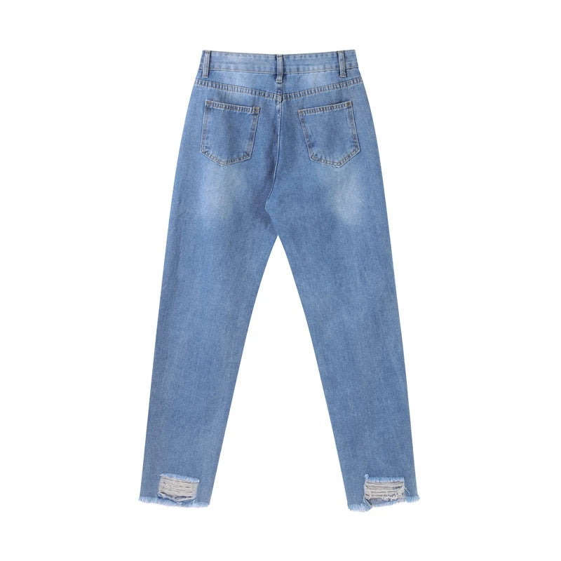 Casual Straight Jeans Women High Waisted Washed Skinny Ripped Slim Denim Pants 2025 Autumn Fashion Trend Commute Lady Trousers