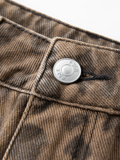 FSLE 2025 New Women's Jeans Chic Brown Straight Leg Pants Cotton Washed Denim High Waist Tummy Control Slim Fit Casual Trousers