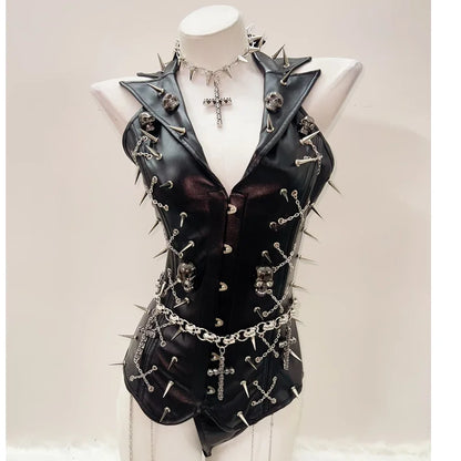Skull Tank Tops Rivets  tops Cross Tank Tops y2k clothes y2k crop top Gothic Tank Tops Punk Tank Tops sexy top harajuku fashion
