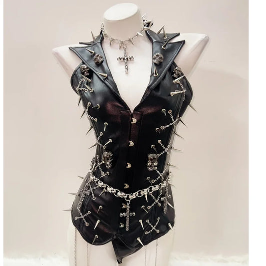 Skull Tank Tops Rivets  tops Cross Tank Tops y2k clothes y2k crop top Gothic Tank Tops Punk Tank Tops sexy top harajuku fashion