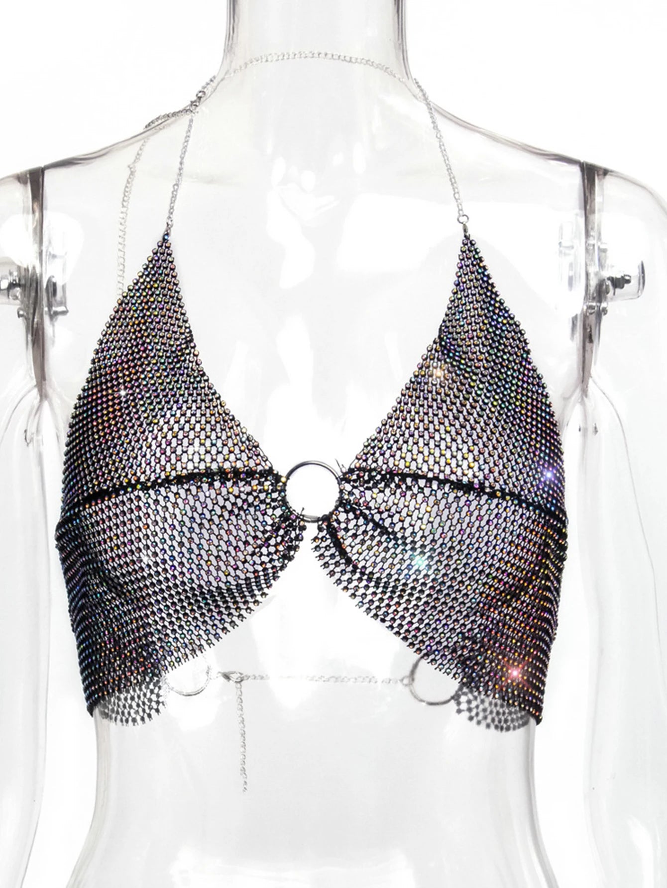 Sexy black White Summer crop top women festival Beach club outfits Party tank top t shirt woman Halter Rhinestones tops topy Hot