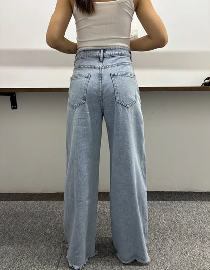 Women's Designer Raw Hem High Waisted Wide Leg Jeans 2025 New Slimming Floor-Length Casual Trousers Loose Fit Trendy