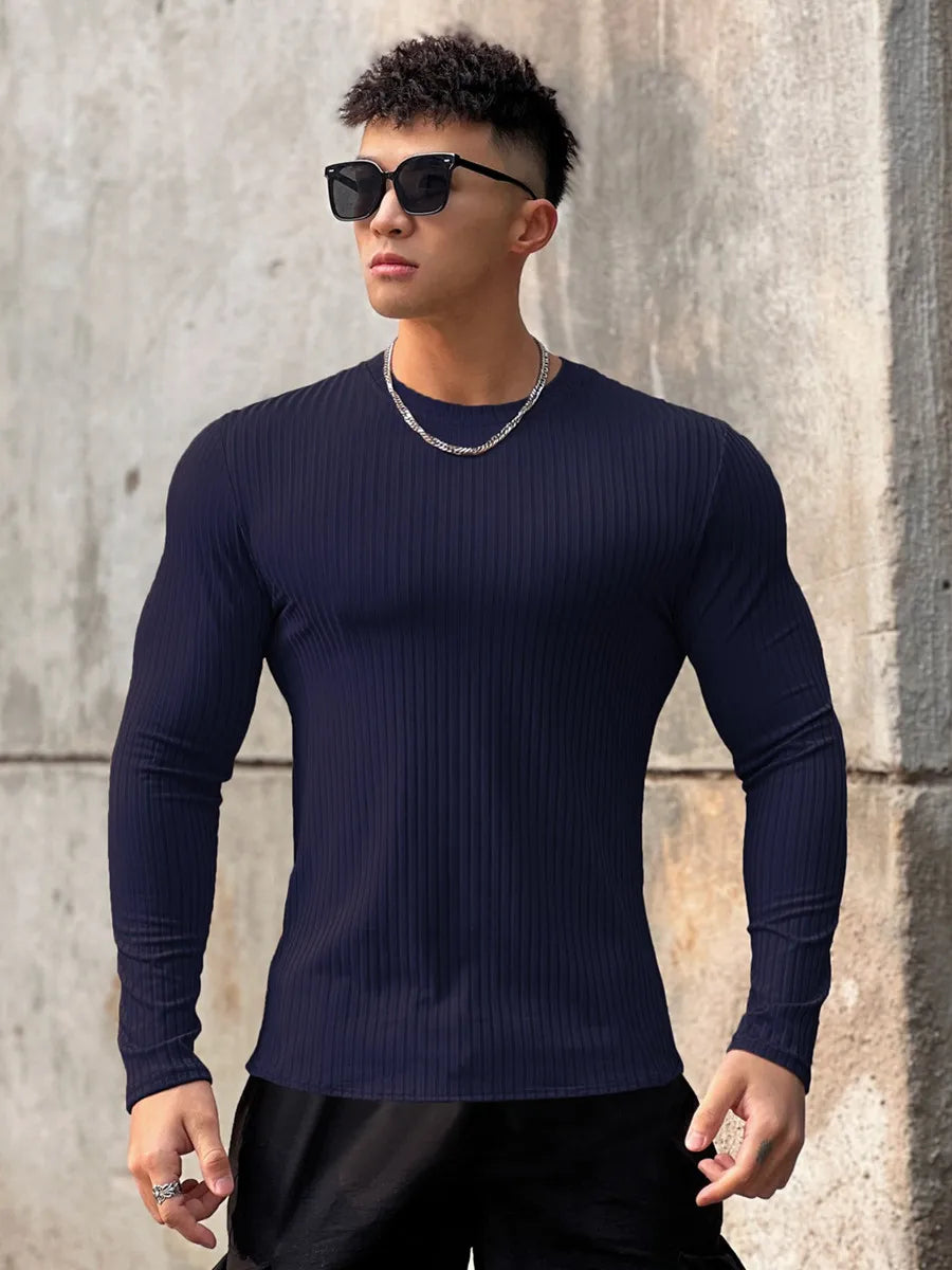 Gym Fitness T-shirt Men Casual Long Sleeve Skinny Shirt Male Bodybuilding Tees Tops Running Sports Quick Dry Training Clothing