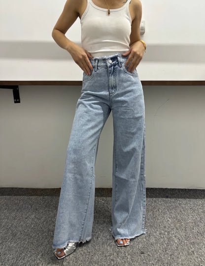 Women's Designer Raw Hem High Waisted Wide Leg Jeans 2025 New Slimming Floor-Length Casual Trousers Loose Fit Trendy