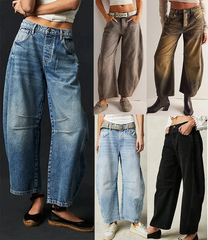 Cotton Denim Long Jeans For Women Trousers Casual  High Waisted Jeans Cropped Pants For Spring Summer Boho Beach Baggy Jeans