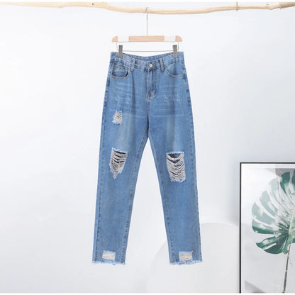 Casual Straight Jeans Women High Waisted Washed Skinny Ripped Slim Denim Pants 2025 Autumn Fashion Trend Commute Lady Trousers