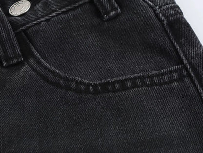 2025 Fashion Women Slanted Placket Blue Jeans Female Wide Leg Pants Long Pants High Street Ripped Jeans Versatile Retro