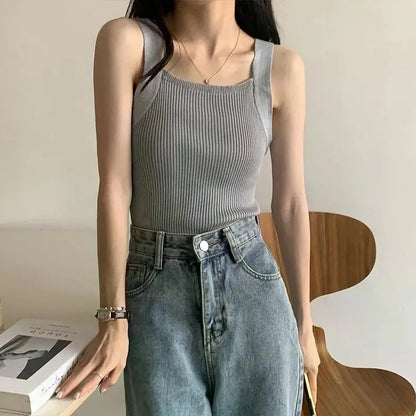 2025 Spring Women Crop Tops Strapy Casual Camis Sleeveless Tank Tops Cute Casual Tops Plain Camis Square Tops for Women Korean