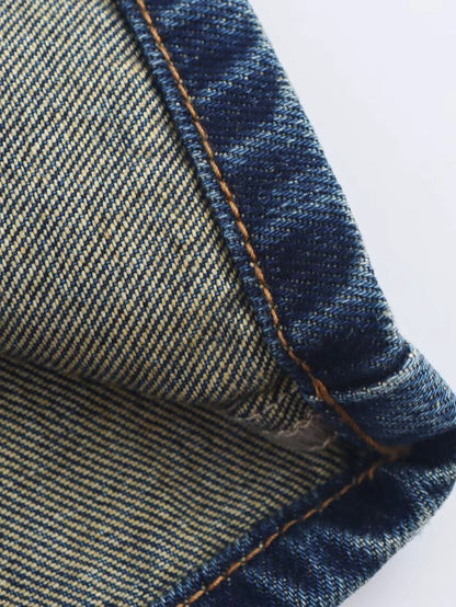 2025 Fashion Women Slanted Placket Blue Jeans Female Wide Leg Pants Long Pants High Street Ripped Jeans Versatile Retro