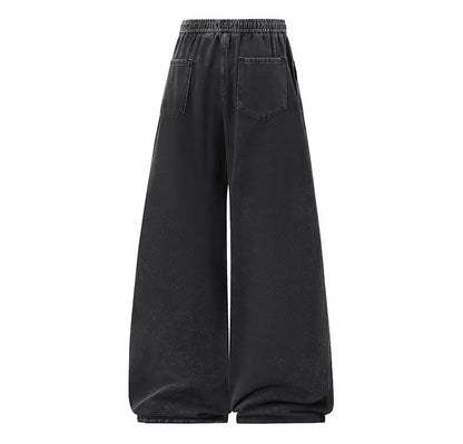 2025 New Elastic Waist Drawstring Solid Color Loose Fit Wide Leg Jeans Wide Leg Trendy High Waist Denim Pants for Men Women 3XL