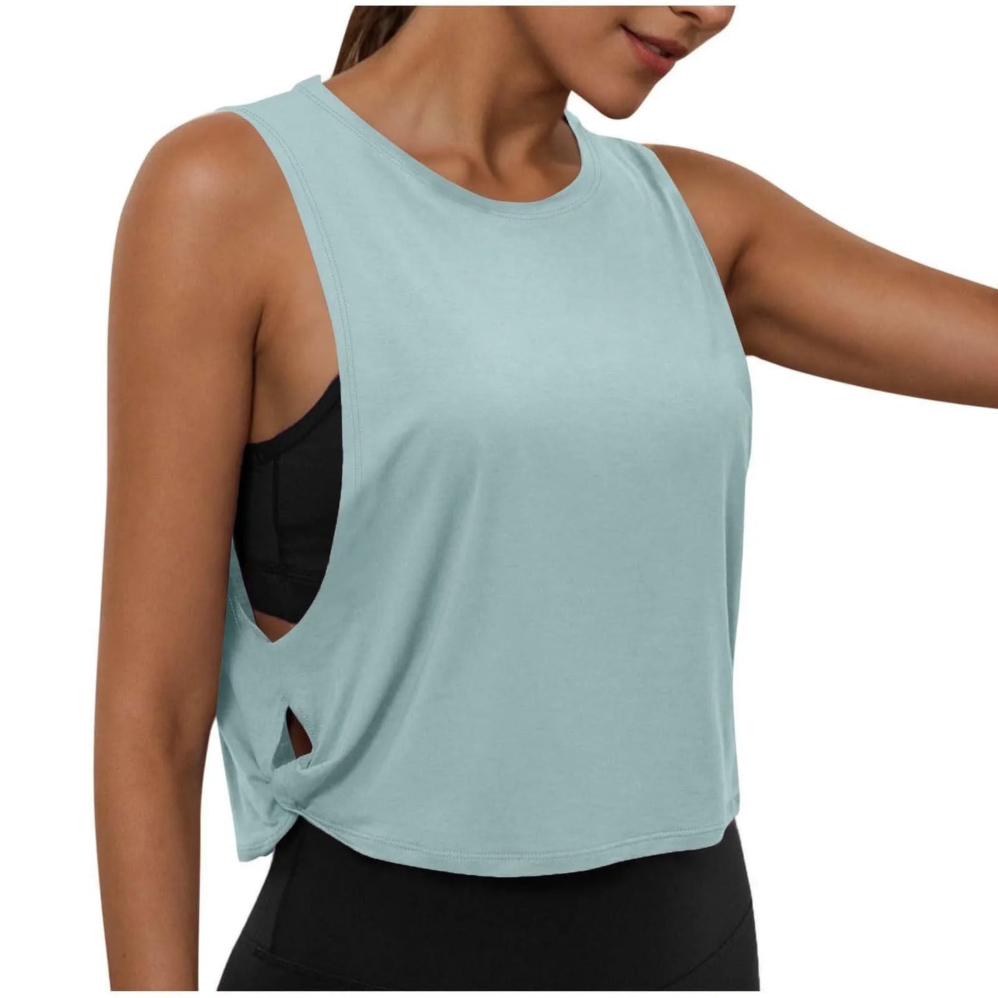 Women Sleeveless Yoga Tops Breathable Blouse Cover Up Gym Workout Cool T-Shirt Running Short Tank Crop Top Athletic Vest