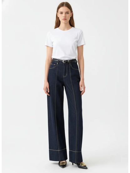 Missuoo Women's Denim Blue Wide Leg Jeans 2025 Autumn Fashion High Waist Floor Length Trousers Casual Streetwear Bottoms